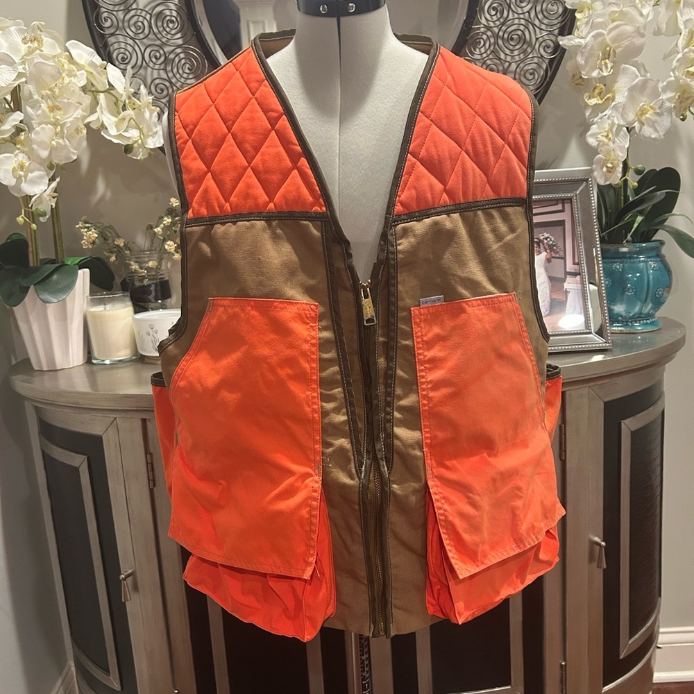 Carhartt Orange and Brown Quilted Utility hunting Vest #139